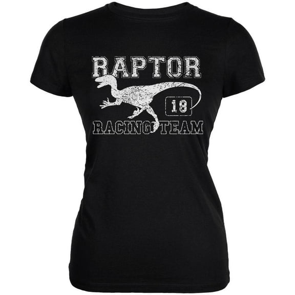 Dinosaur Velociraptor Raptor Racing Juniors Soft T Shirt Black MD