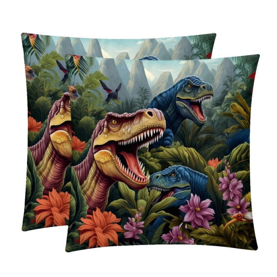 Dinosaur Velvet Throw Pillow Covers Set of 2 | Unique Patterns in 16x16, 18x18, 20x20 Inches |for Home Decor and Gifts | Includes Pillow Inserts | Throw Pillow Inserts Included