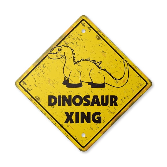 Dinosaur Vintage Crossing Sign Zone Xing | Indoor/Outdoor Plastic | 14" Tall rustic prehistoric t rex bones
