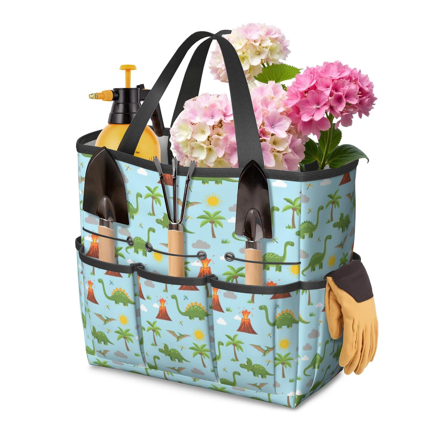 Dinosaur and Volcano Blue Pattern Garden Tool Bag, Garden Supply Caddy ...