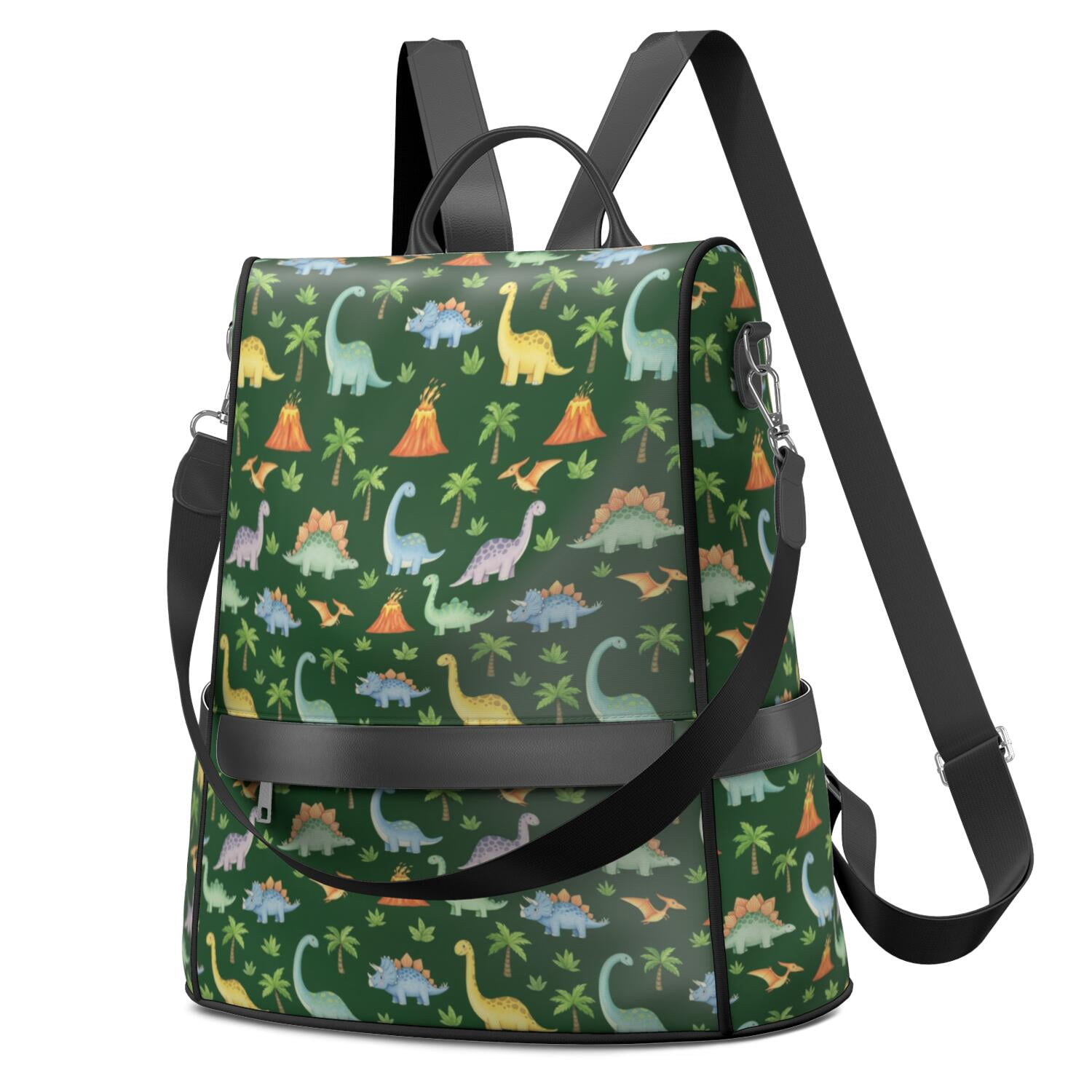 Dinosaur and Volcano Green Pattern Fashion Backpack, Work Travel ...