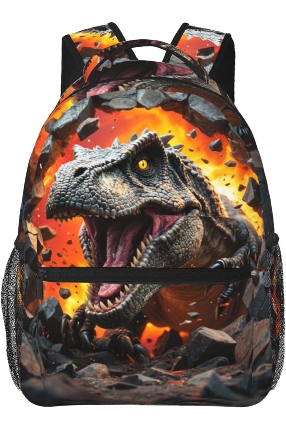 Dinosaur Volcano Lightweight Travel Backpack With Zipped Front Pocket Printed Laptop Bag Fashion Casual Daypack For Work, Hiking, Camping Unisex