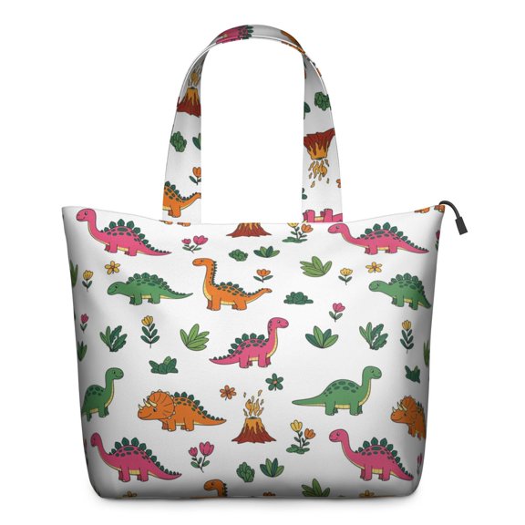 Dinosaur and Volcano Pattern Travel Tote Bags for Women Carry On,Large Weekender Bags for Women Travel,Multi Functional Duffle Bag for Work,Shopping,Sports