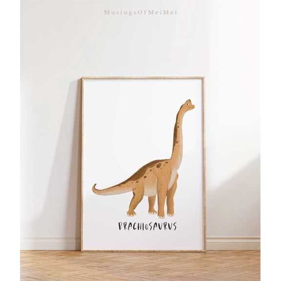 Dinosaur Wall Art Brachiosaurus Room Decor Educational Cute Animal Poster Playroom Poster, Poster, Poster Only