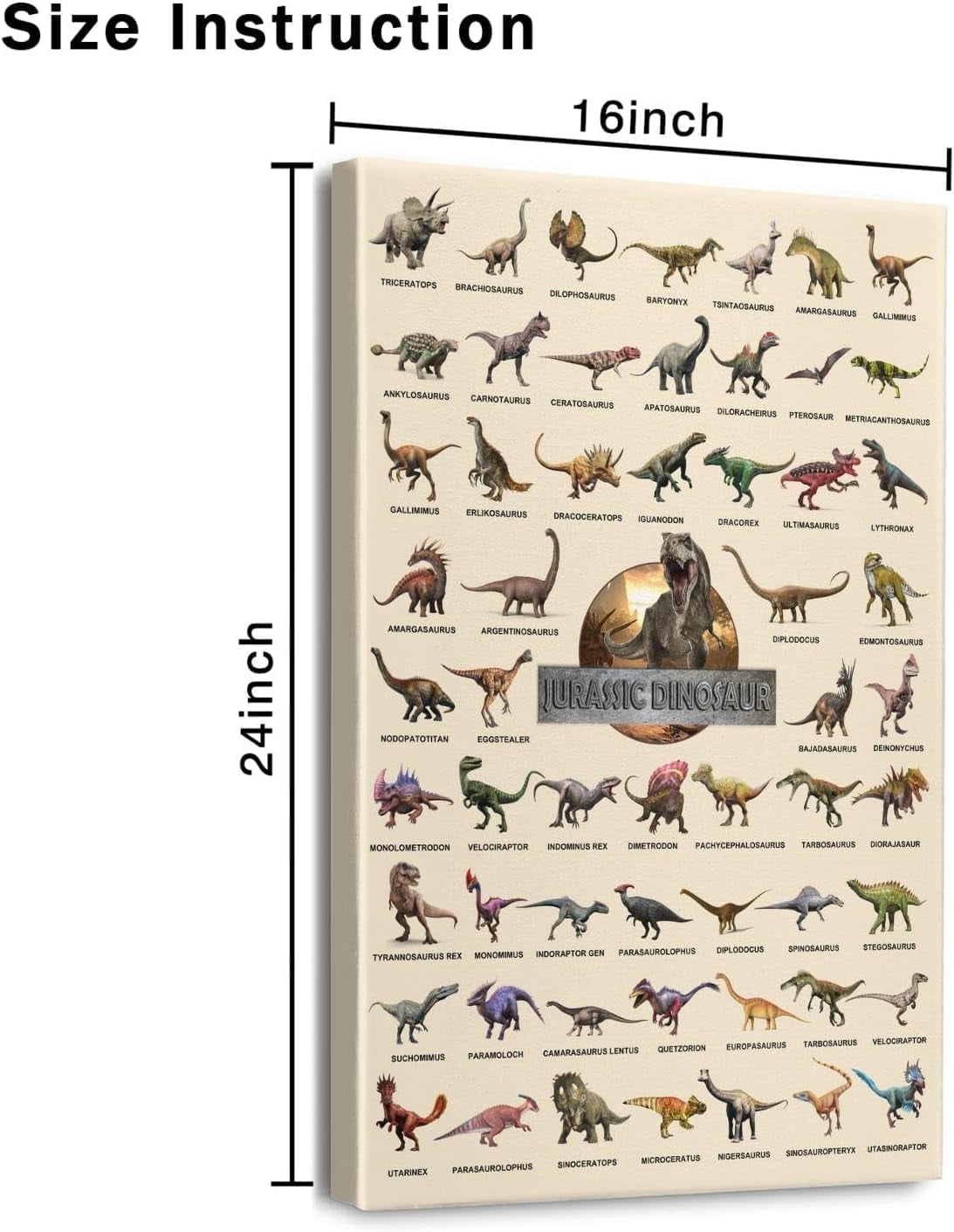 Dinosaur Wall Art Decor for Boys Room,Jurassic Dino World Park Wall Decor for Kids Bedroom Framed Ready to Hanging 16x24 inches