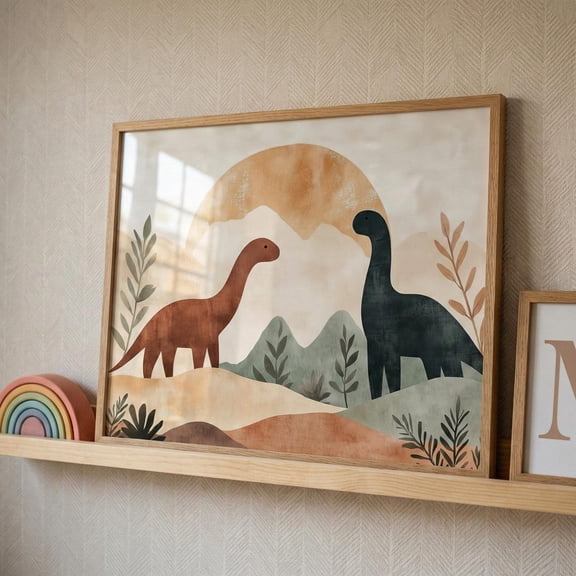 Dinosaur Wall Art Nursery Decor Long Neck Earthy Tone Prehistoric Boho Unframed Paper Print