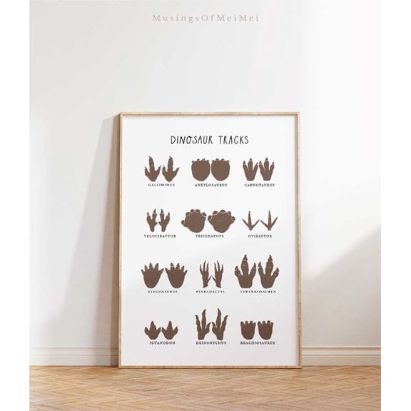 Dinosaur Wall Art Tracks Birthdayroom Decor Nursery Educational Poster, Stretched Canvas Size 16x24