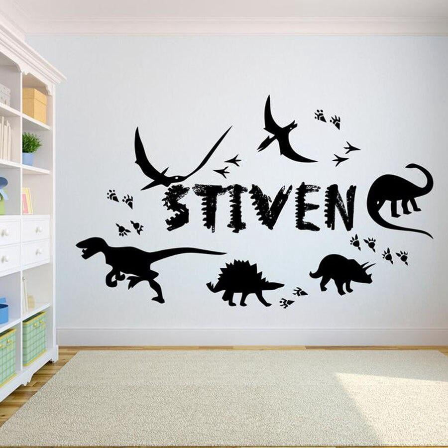 Dinosaur Wall Decals Kids Boys Bedroom Home Decor Nursery Cartoon Custom Your Name Vinyl Wall Sticker Diy Creative 57x95cm