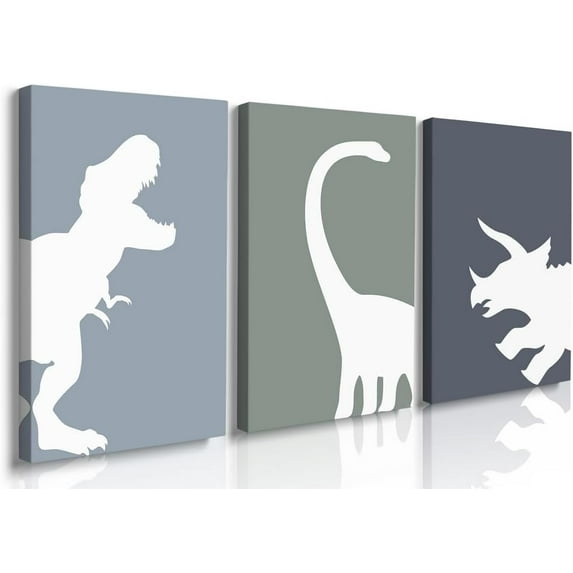 Dinosaur Wall Decor T-Rex Art Nursery Room Decor Dinosaur Framed Canvas Wall Art Set of 3,Boys Room Aesthetic Posters,Boys Room Decor Animal Nursery Print for Kids Toddler Nursery Decor 12"x16"