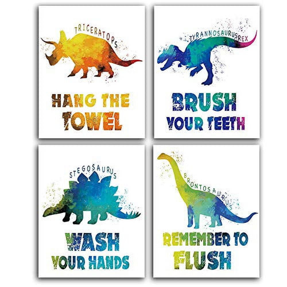 Dinosaur Watercolor Motivational Bathroom Art Prints Set of 4