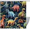 thumbnail image 1 of Dinosaur Waterproof Bathroom Curtain Set with Hooks - Printed Shower Curtains for Bathroom Decoration, 1 of 5
