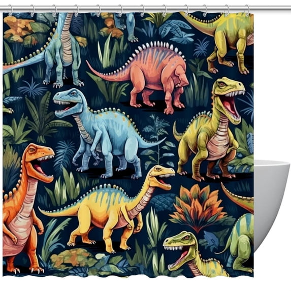 Dinosaur Waterproof Bathroom Curtain Set with Hooks - Printed Shower Curtains for Bathroom Decoration