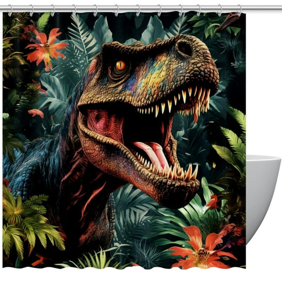 Dinosaur Waterproof Shower Curtain Set with Hook, Printed Bathroom Decoration - Shower Curtain Set