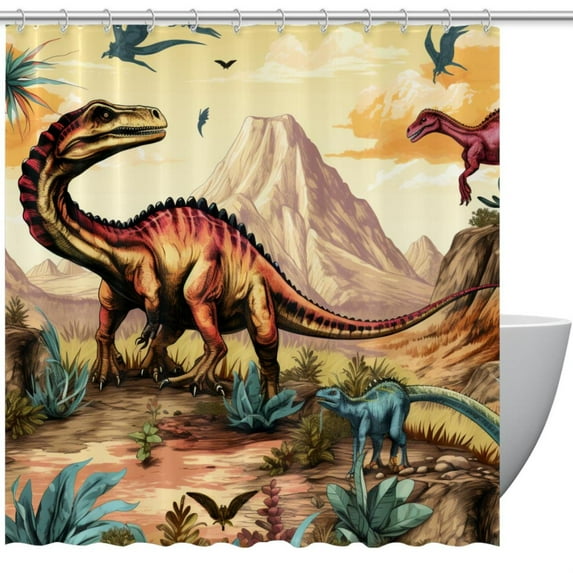 Dinosaur Waterproof Shower Curtain Set with Hooks, Printed Bathroom Decoration - Curtain Sets for Bathroom Curtains