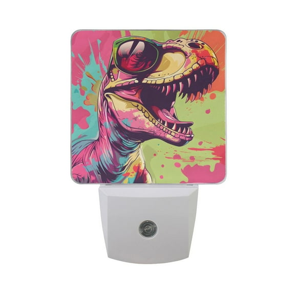 Dinosaur Wearing Sunglasses Night Light 2 Pack LED Nightlight Plug into Wall Dusk to Dawn Sensor Soft White