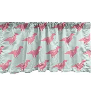 Ambesonne Dinosaur Valance Pack of 2, Trex Pattern, 54"X12", Pastel Pink Mint Green