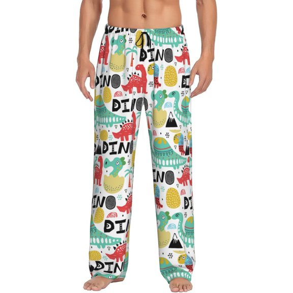 Dinosaur With Palm Men's Pajama Pants Soft Breathable Sleep Lounge Pants With Pockets, Elastic Waist Pjs Bottoms For Nightwear & Home 3x-Large