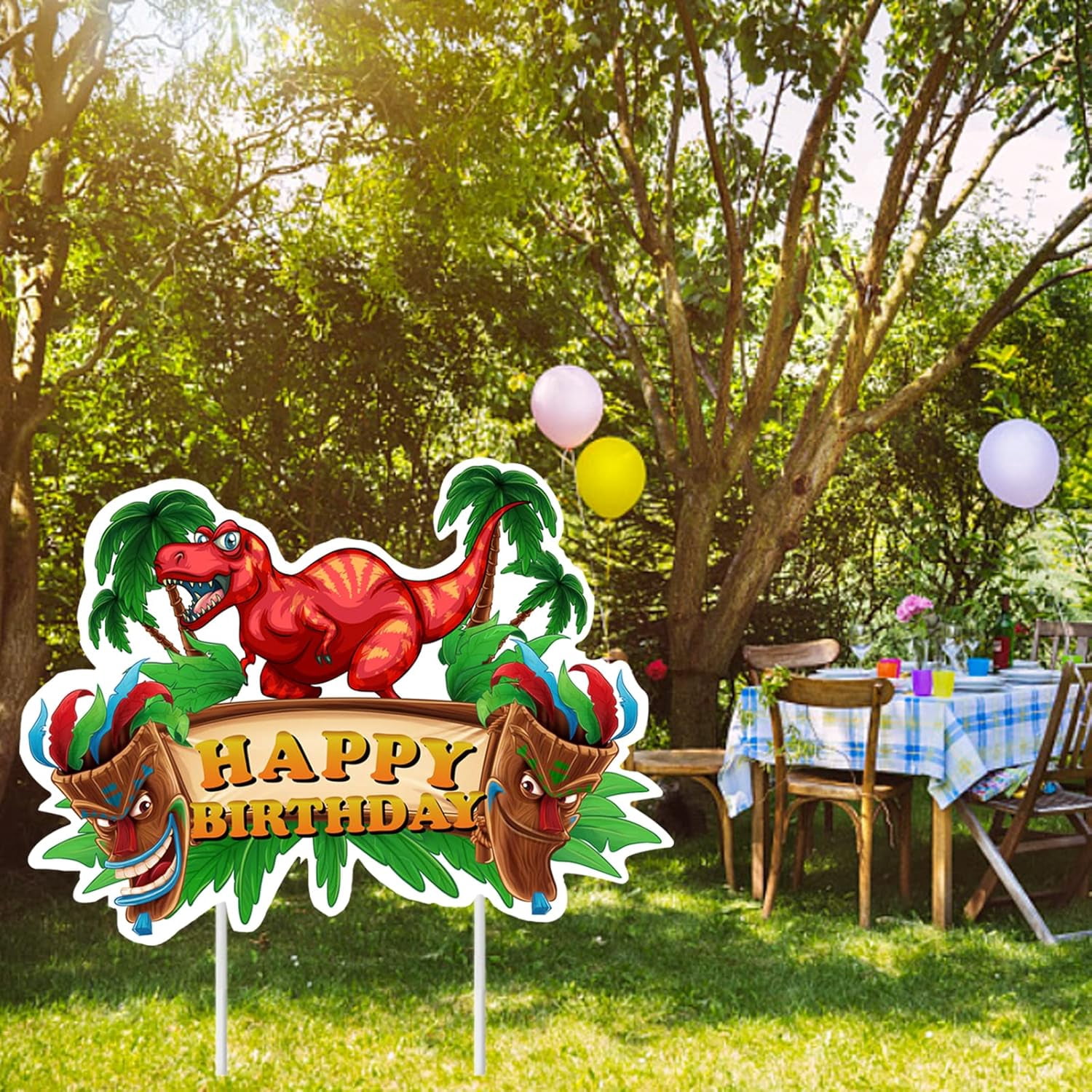 Dinosaur with Word Happy Birthday Party Yard Signs Birthday Theme Yard ...