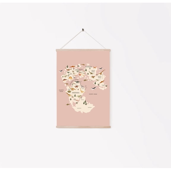 Dinosaur World Map Nursery Print Pink Dinosaur Kids Print Girls Dinosaur Minimalist Boho Kids Bedroom Educational Print Playroom Art