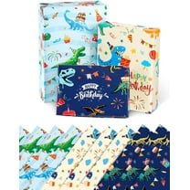Dinosaur Wrapping Paper - 10 Sheets Gift for Boys Girls 3 Styles Patterns Wrap Rolls Happy Birthday Dino Party Favor Present (20’’ x 27’’/ Sheet) sheet-Birthday-Blue