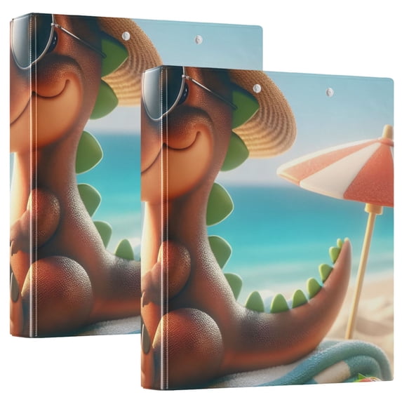 Dinosaur and Beach Sands 3 Ring Binders 1.5 inch Hardcover File Folders with Interior Pockets A4 Size Organizer for School Office Hospital Set of 2