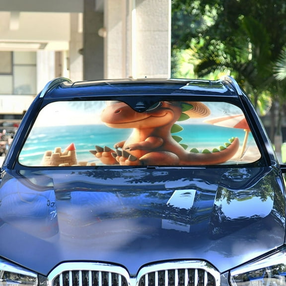 Dinosaur and Beach Sands Automotive Front Car Windshield Sun Shade Reflector Foldable for Front Fit for Cars Truck SUVs