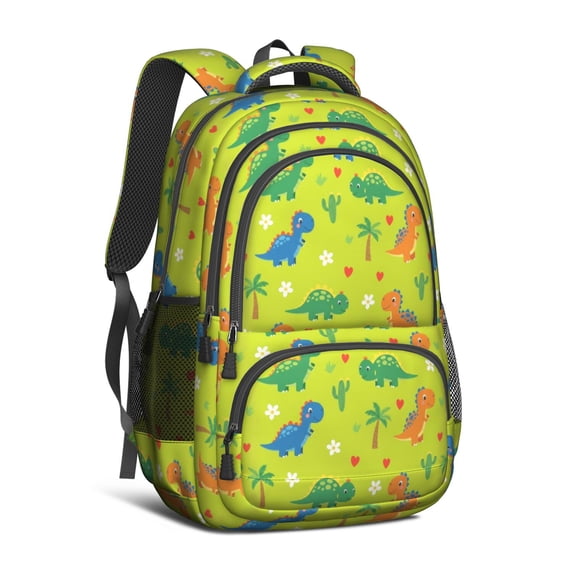 Dinosaur and Cactus Light Green Pattern Cute School Backpack Bag with Padded Back and Adjustable Shoulder Straps 16.9 X 12.6 X 5.9 Inches