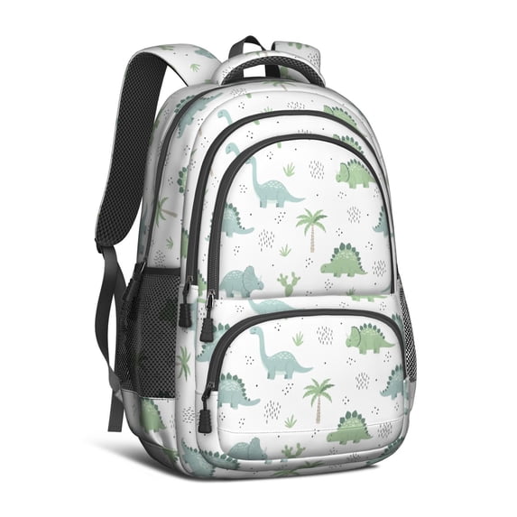 Dinosaur and Cactus White Pattern Cute School Backpack Bag with Padded Back and Adjustable Shoulder Straps 16.9 X 12.6 X 5.9 Inches