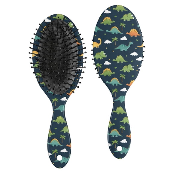 Dinosaur and Cloud Navy Pattern Brush, Detangling Hair Brush, Paddle Styling Brush, Smooth Handle Gifts for Daily Hair Care