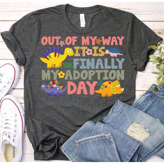 Dinosaur and Floral Adoption Day Graphic T-Shirt, Unisex Classic Fit, Cotton-Rich 180 GSM Fabric, Front Print