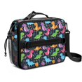 thumbnail image 1 of Dinosaur and Floral Black Pattern Bento School Insulated Lunch Bag Box with Shoulder Strap and Bottle Holder, 11" X 9.5" X 3.5", 1 of 3