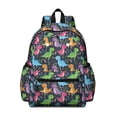 thumbnail image 1 of Dinosaur and Floral Black Pattern Cute School Backpack with Padded Back and Adjustable Shoulder Straps 13.4"x11"x4.7", 1 of 5