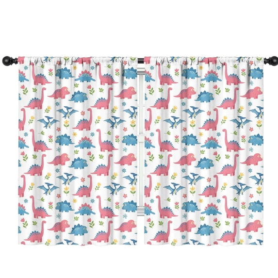 Dinosaur and Floral White Pattern Insulated Teens Curtains Set Of 2, Bedroom Essentials, Toddler Room Decor 42"x63"