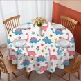 thumbnail image 1 of Dinosaur and Floral White Pattern Round Tablecloth 70"x70", Wrinkle Resistant Wipeable Table Cover for Kitchen Dining Room Picnic Patio and Party, 1 of 6