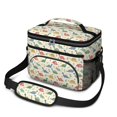 thumbnail image 1 of Dinosaur and Flower Beige Pattern Insulated Lunch Box for Women Men, Medium Leakproof Cooler Bag with Adjustable Strap, 10"x6.7"x8", 1 of 6