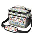 thumbnail image 1 of Dinosaur and Flower White Pattern Insulated Lunch Box for Women Men, Medium Leakproof Cooler Bag with Adjustable Strap, 10"x6.7"x8", 1 of 5