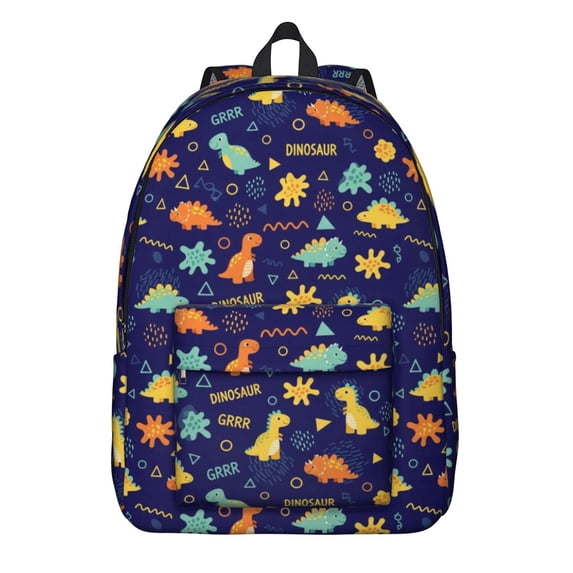 Dinosaur and Geometric Navy Blue Pattern Backpack for School, Cute School Bag with Adjustable Shoulder Straps and Padded Back, 15.7"x11.8"x5.5"