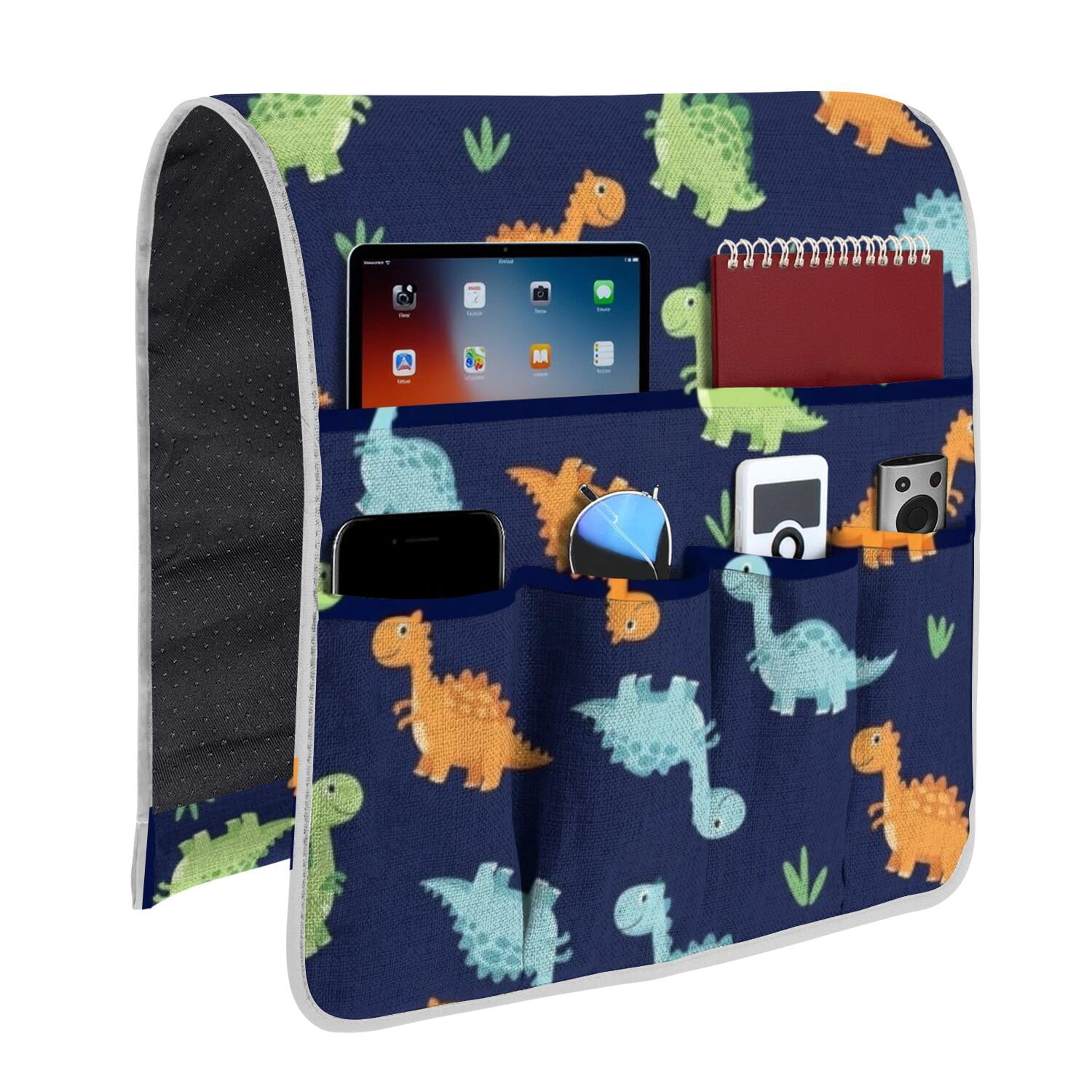 Dinosaur and Grass Navy Pattern Armrest Organizer, Chair Side Storage ...