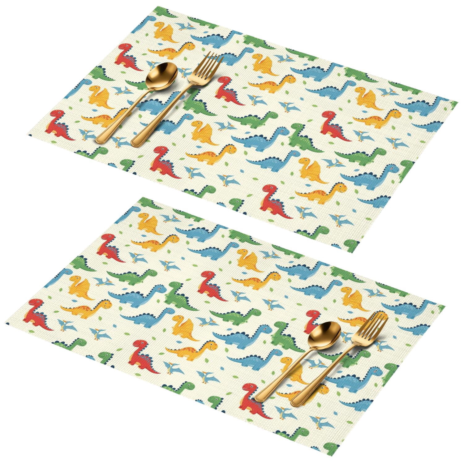 Pvc Leaves Dinosaur and Leaf Beige Pattern PVC Woven Placemats Set Of 2, Bar ...