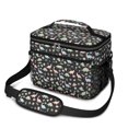 thumbnail image 1 of Dinosaur and Leaf Black Pattern Insulated Lunch Box for Women Men, Medium Leakproof Cooler Bag with Adjustable Strap, 10"x6.7"x8", 1 of 6