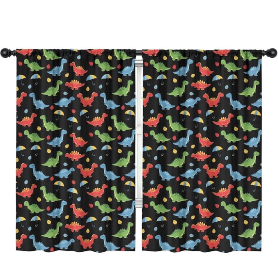 Dinosaur and Leaf Black Pattern Insulated Teens Curtains Set Of 2, Bedroom Essentials, Toddler Room Decor 52"x84"