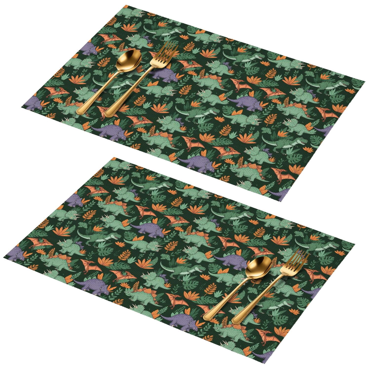 Pvc Leaves Dinosaur and Leaf Green Pattern PVC Woven Placemats Set Of 2, Bar ...