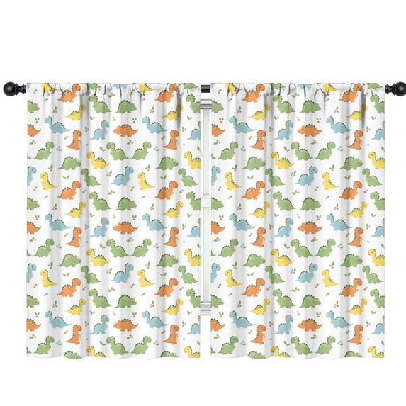 Dinosaur and Leaf White Pattern Insulated Teens Curtains Set Of 2, Bedroom Essentials, Toddler Room Decor 42"x63"