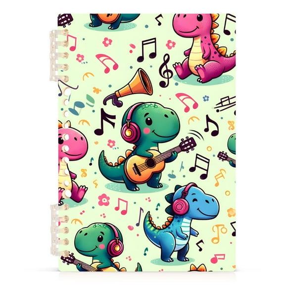 Dinosaur and Music Spiral Journal Notebook College Ruled Notebook 8.3" x 5.7" A5 Lined Thick Paper Page