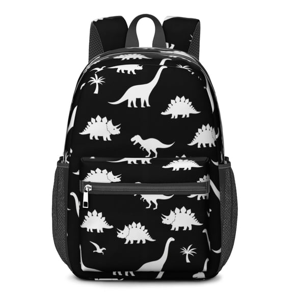Dinosaur and Palm Black Pattern 17" School Backpacks for Teens,Waterproof Oxford Fabric,S-Shape Padded Straps for School,Travel,Hiking,Camping