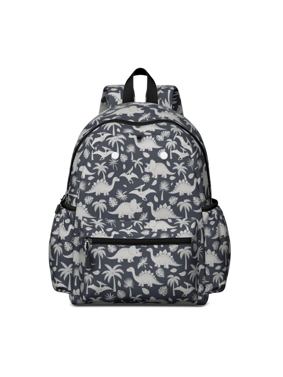 Dinosaur and Palm Navy Blue Pattern Cute School Backpack with Padded Back and Adjustable Shoulder Straps 13.4"x11"x4.7"