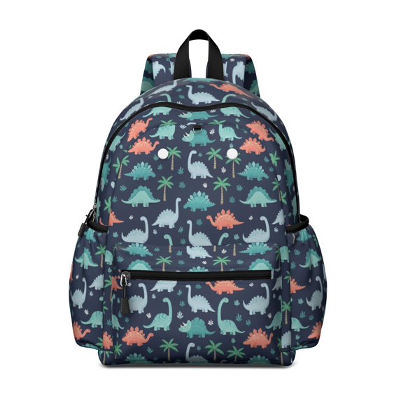 Dinosaur and Palm Navy Blue Pattern Cute School Backpack with Padded Back and Adjustable Shoulder Straps 13.4"x11"x4.7"
