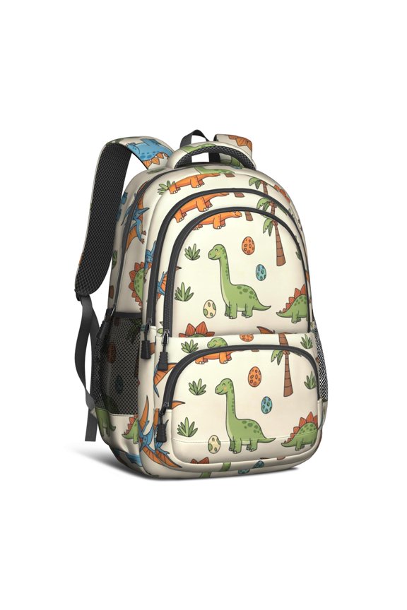 Dinosaur and Palm Off White Pattern Backpack for School, Cute School Bag with Adjustable Shoulder Straps and Padded Back, 16.9"x12.6"x5.9"