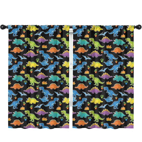 Dinosaur and Palms Black Pattern Insulated Teens Curtains Set Of 2, Bedroom Essentials, Toddler Room Decor 52x84in(132x213cm)