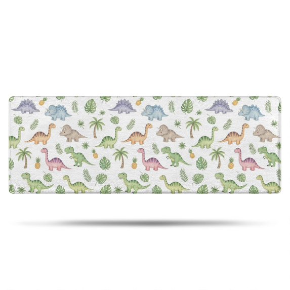 Dinosaur and Pineapple White Pattern Non Slip Microfiber Bathroom Rugs, Soft Rubber Backing Bath Mats for Bathroom Floor Tub and Shower,17"x47"